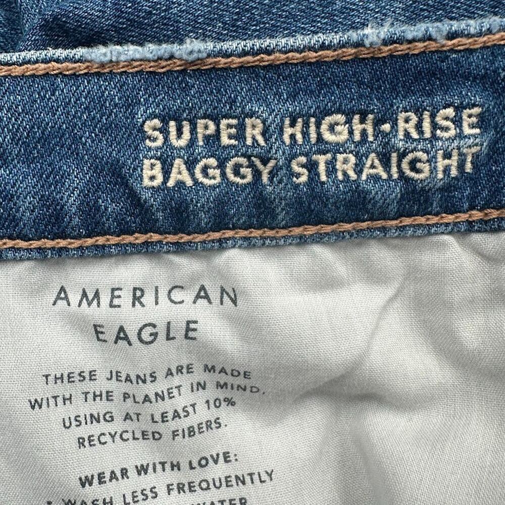 American Eagle Jeans Womens 14 Short Blue Super High Rise Baggy Straight - Picture 7 of 13